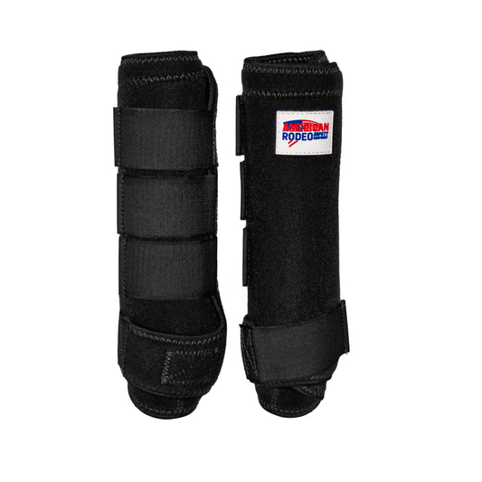 Black Front Leg Equine Boots with four hook and loop straps 